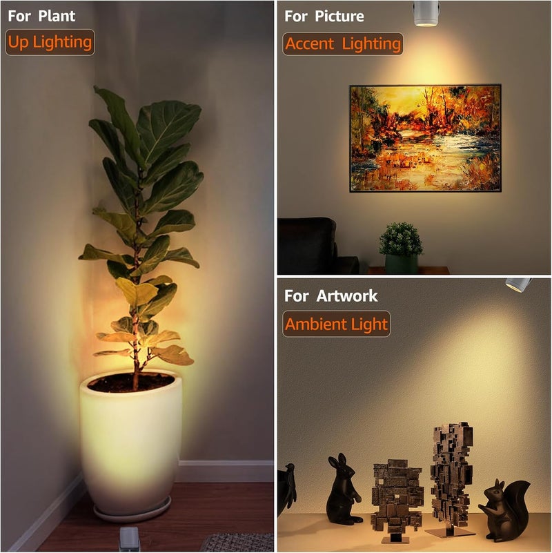 URTOM 2 Pack LED Uplights Indoor, 3W Plug-in Spot Lights Indoor with Remote Control: Dimmable and Timer, 3000K/4000K/5000K Adjustable Uplights for Plants, Pictures, Artwork, 5.9 FT Plug Cord - Image 3